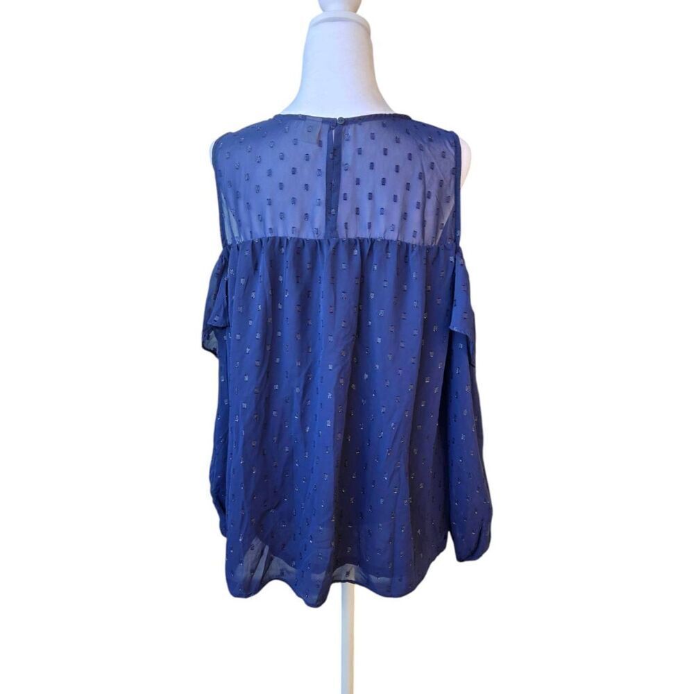 Old Navy Women's Size Large Navy Chiffon Cold Shoulder Baby Doll Blouse - Picture 4 of 6